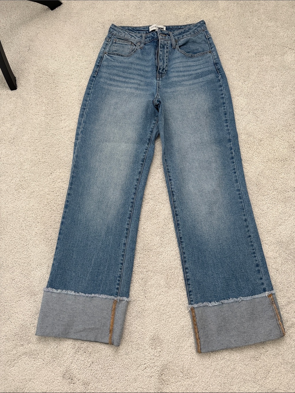 Fashion Nova Light Blue High-Rise Wide Leg Jeans with Cuffed Hem
